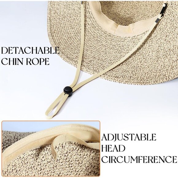 Beach Sun Hat Women Straw Wide Brim Packable UPF 50+ UV Protection Summer main image 6
